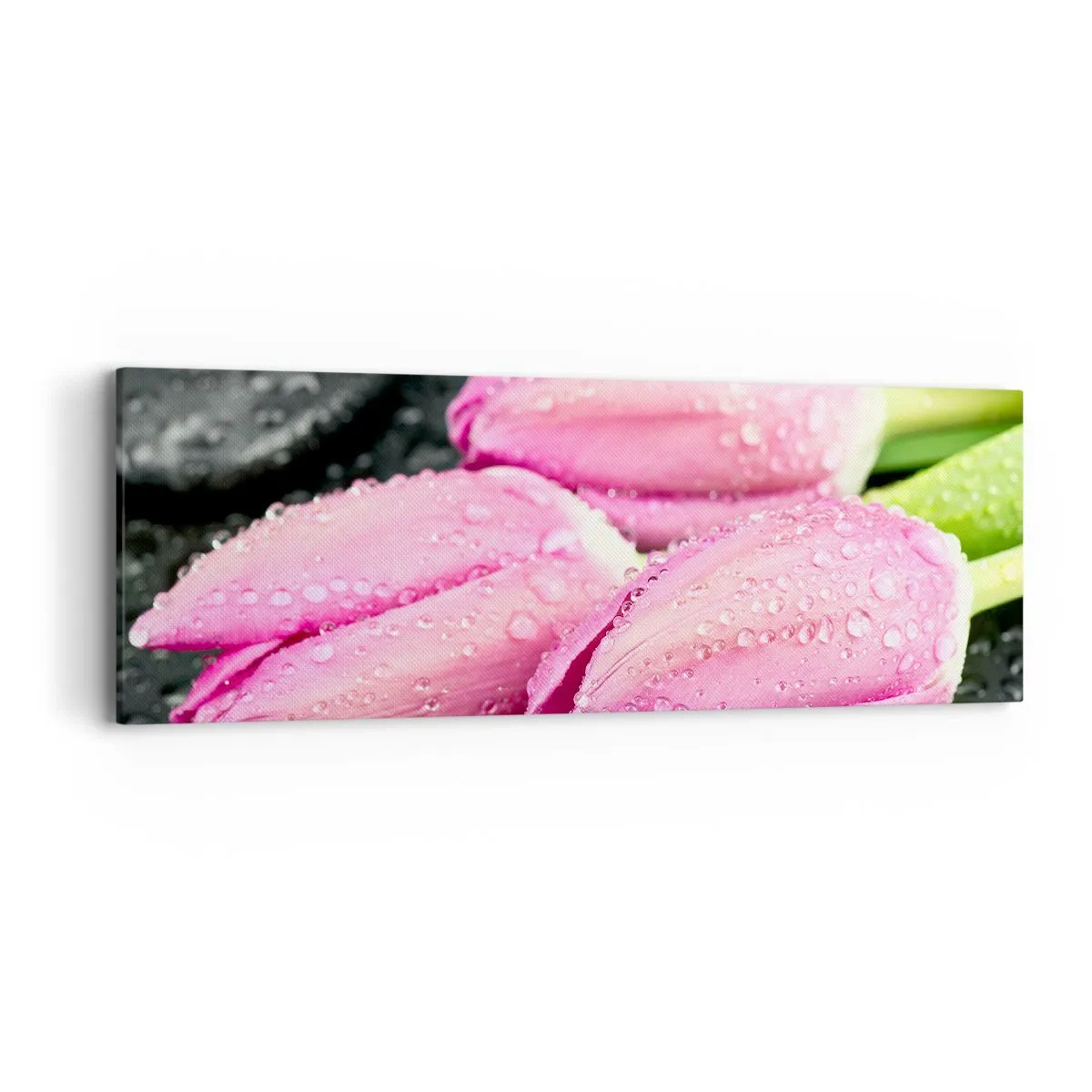 Canvas picture - Three Lilacs on a Black Stone - 90x30 cm