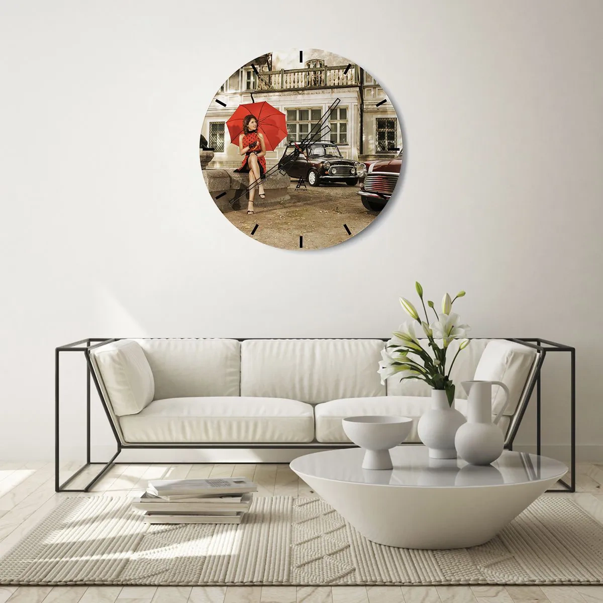 Wall clock - Clock on glass - Minin Sentimental Trip - 40x40 cm