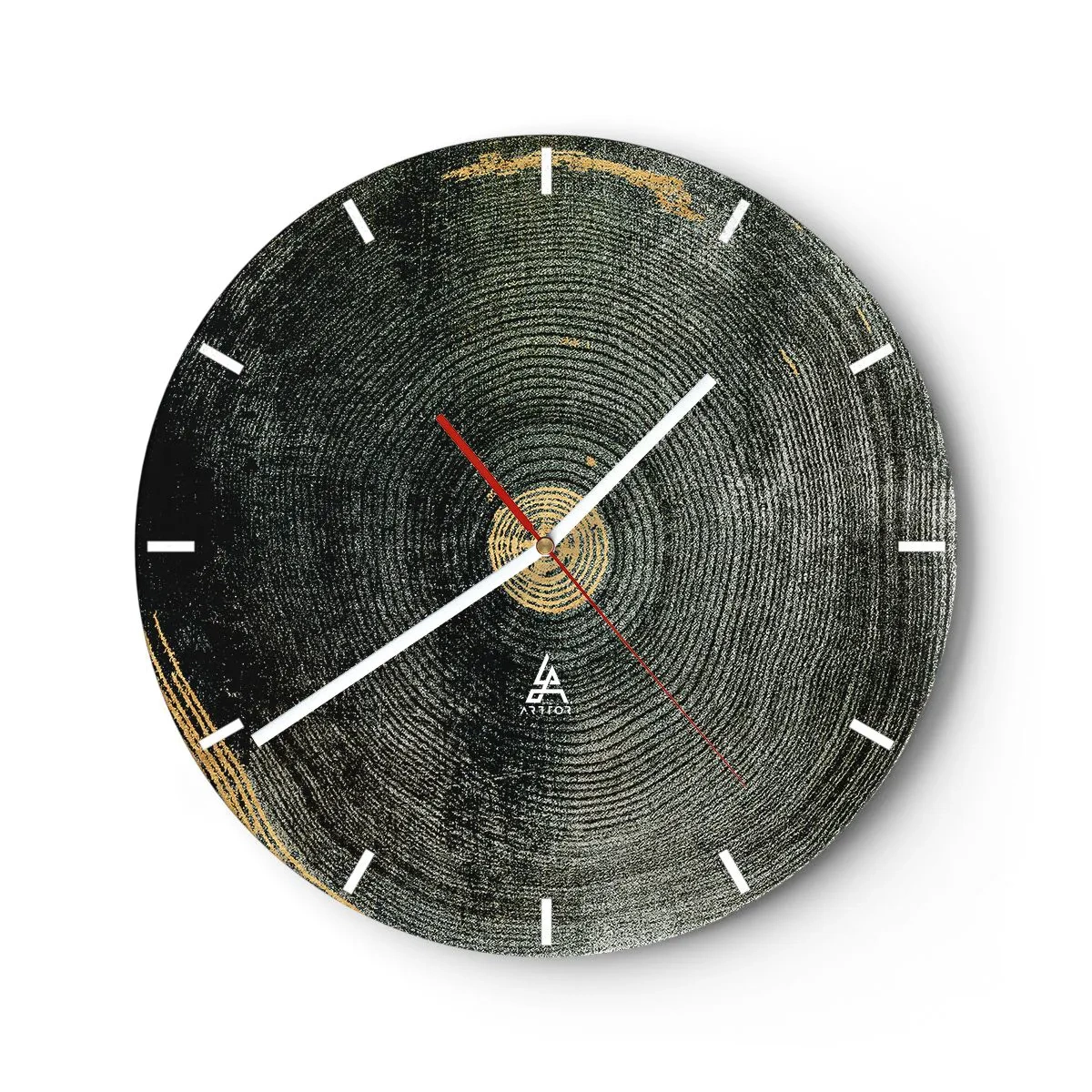 Wall clock - Clock on glass - Wood grain structure with subtle gold accents - 30x30cm - Change and Persistance - Modern wall decoration for the living room, kitchen, and bedroom ARTTOR