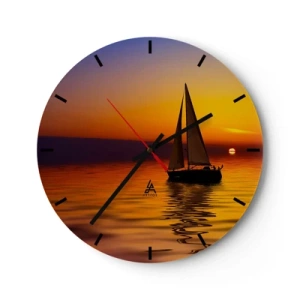 Wall clock - Clock on glass - A sailboat at sea at sunset - 30x30cm - So Quiet Here After Dusk - Modern wall decoration for the living room, kitchen, and bedroom ARTTOR
