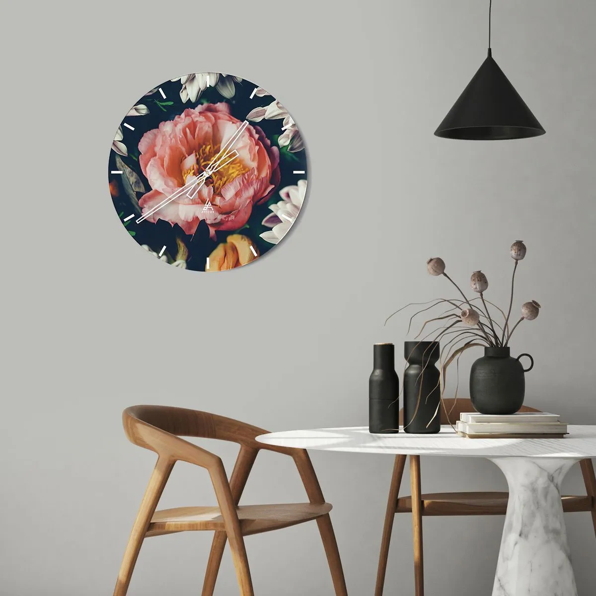 Wall clock - Clock on glass - In Baroque Style - 30x30 cm