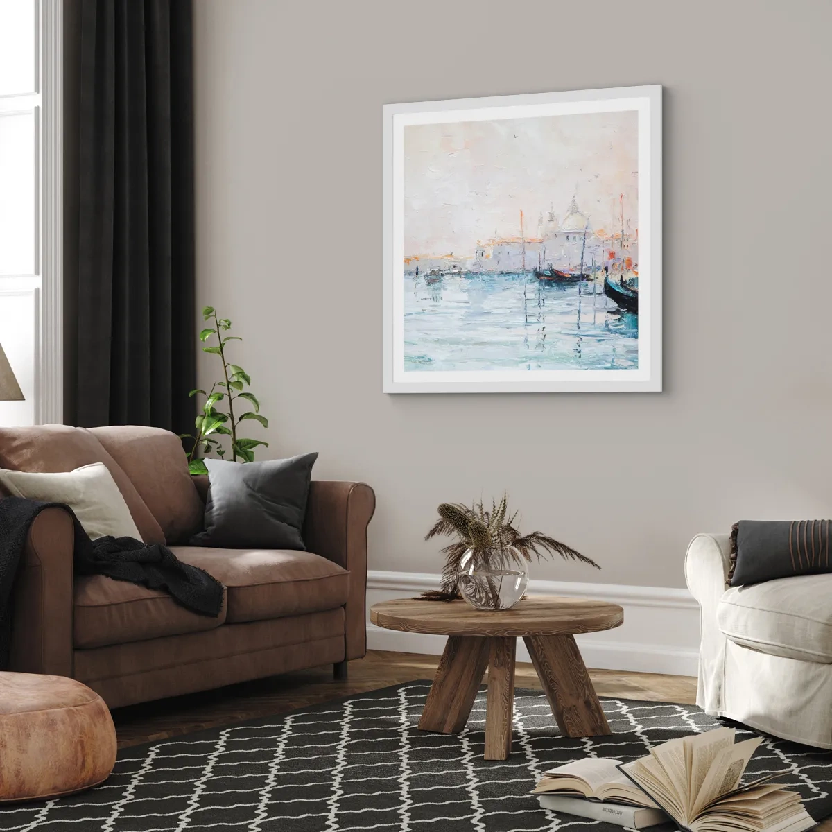 Poster in white frmae - Behind Water behind Fog - 30x30 cm