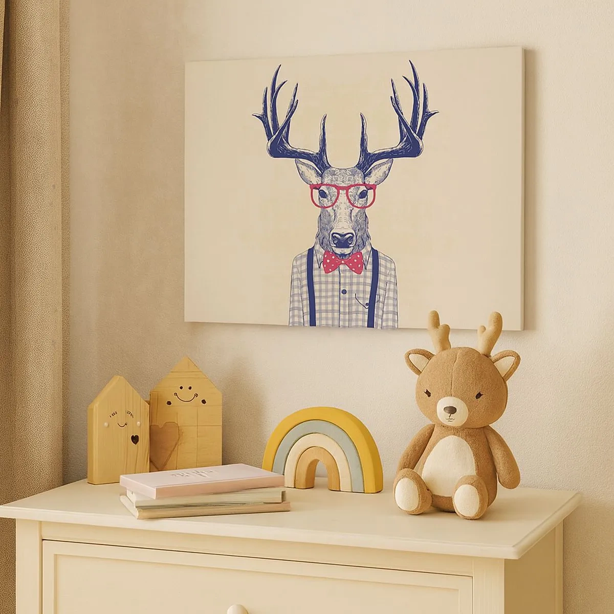 Canvas picture - Stylized graphic of a deer wearing glasses and a bow tie - 70x50cm - Fun Extravagance - Modern wall decoration for the living room and bedroom ARTTOR