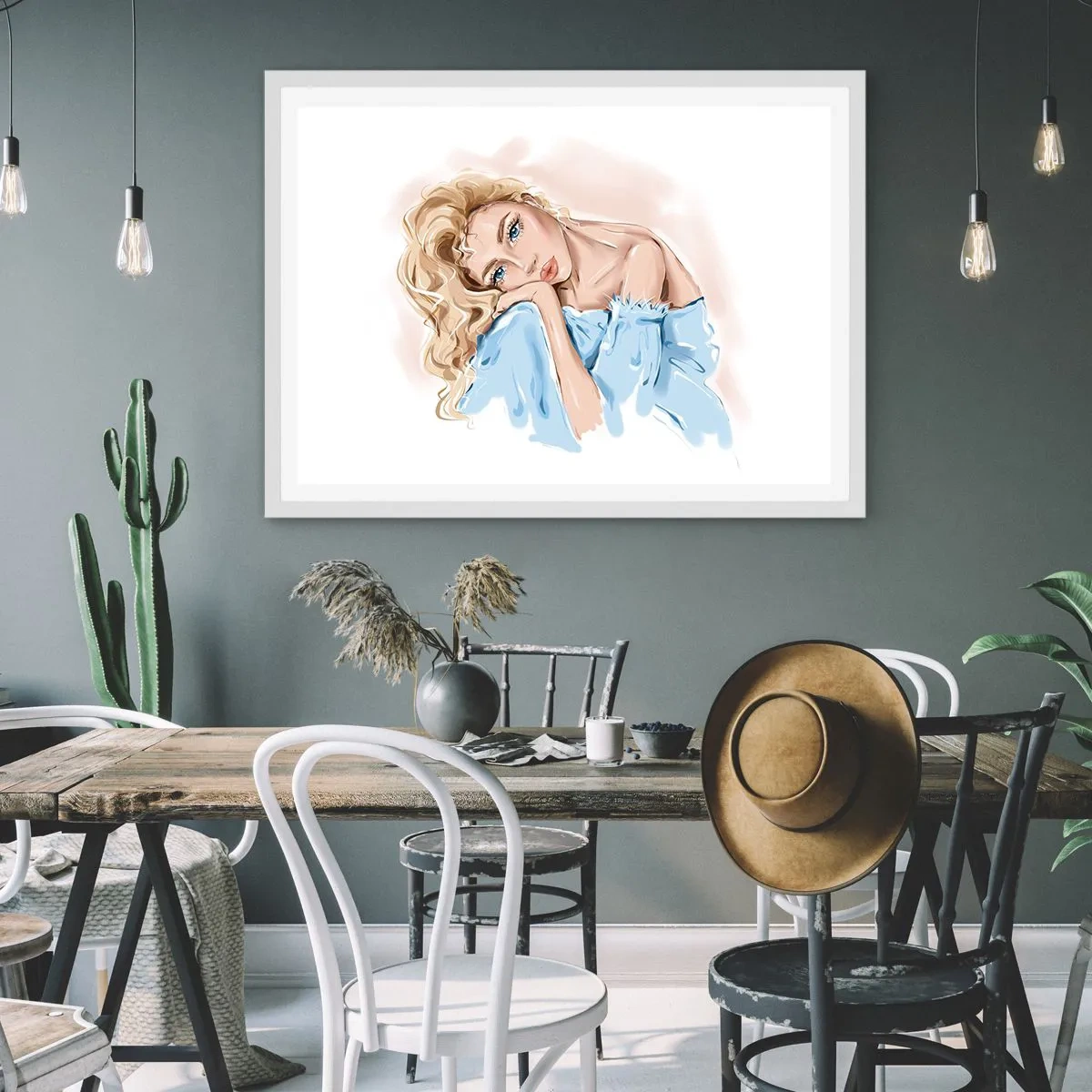 Poster in white frmae - Dreamy in Blue - 91x61 cm