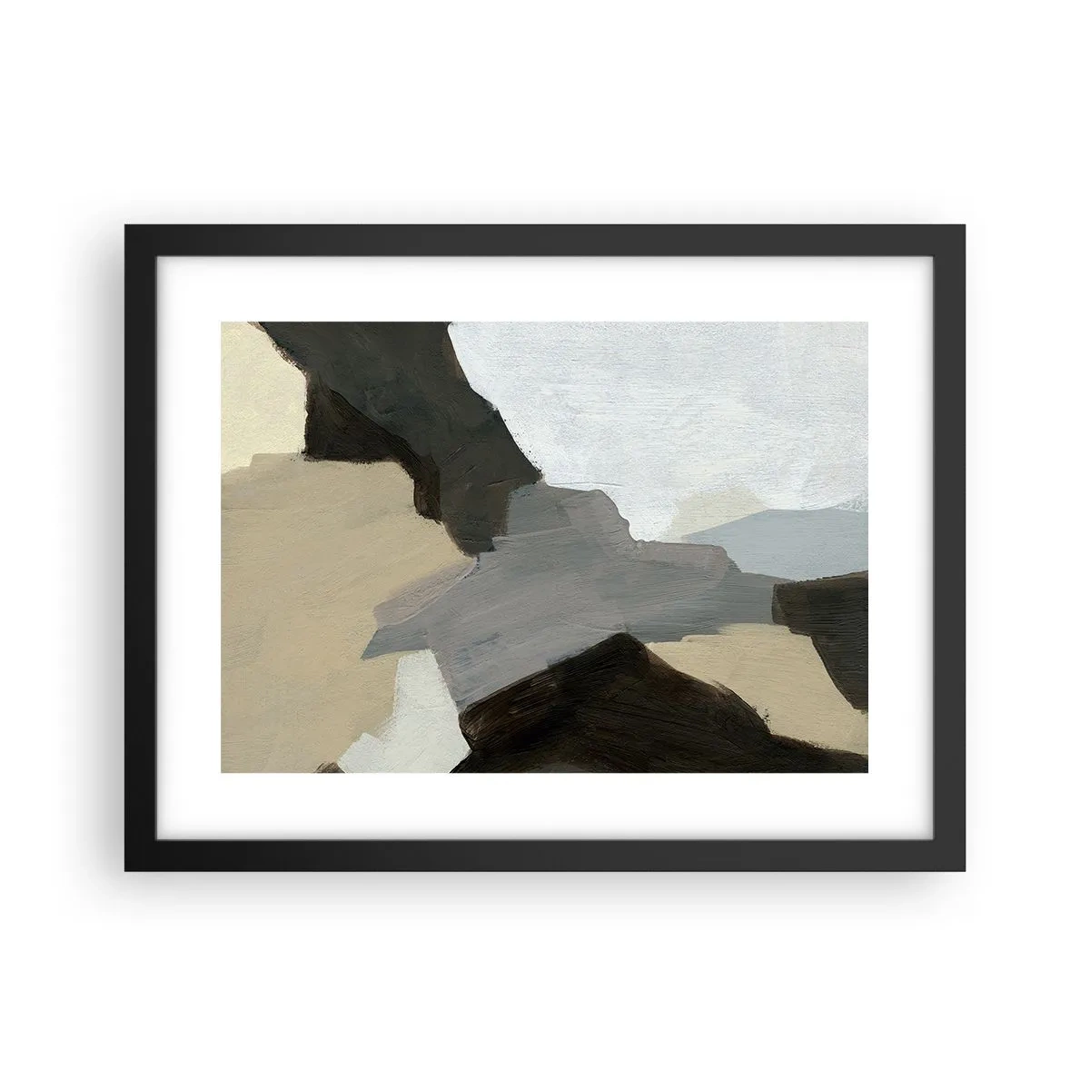 Poster in black frame - Abstract: Crossroads of Grey - 40x30 cm