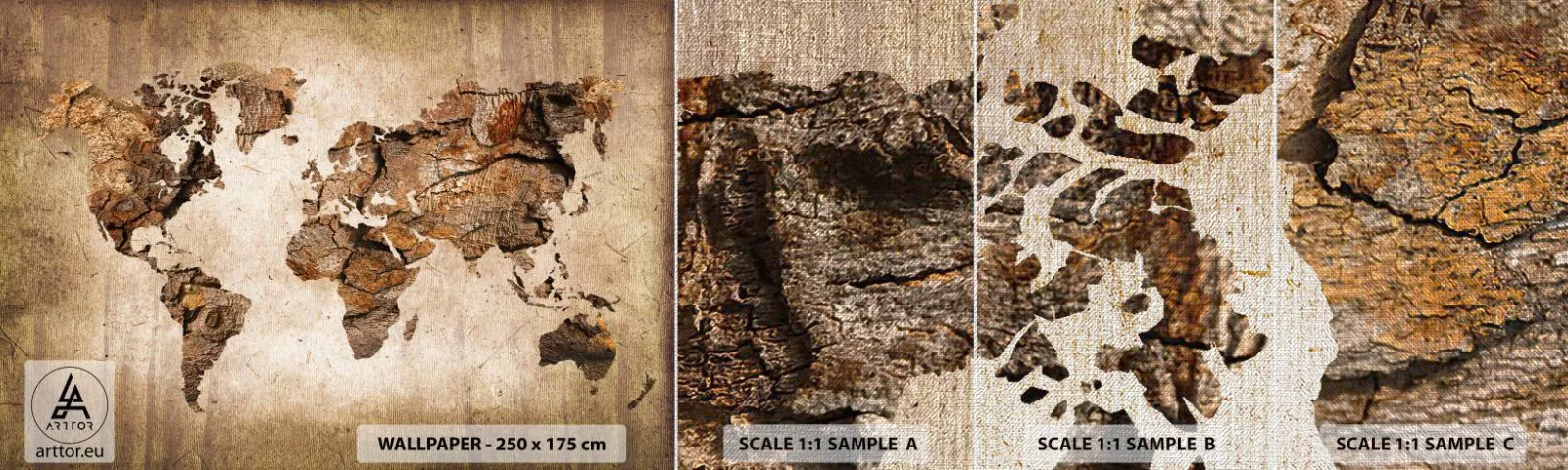 Photo Wallpaper Sample Premium Canvas - Discovery of the World - World map, Continents, Travels - 100x30 cm