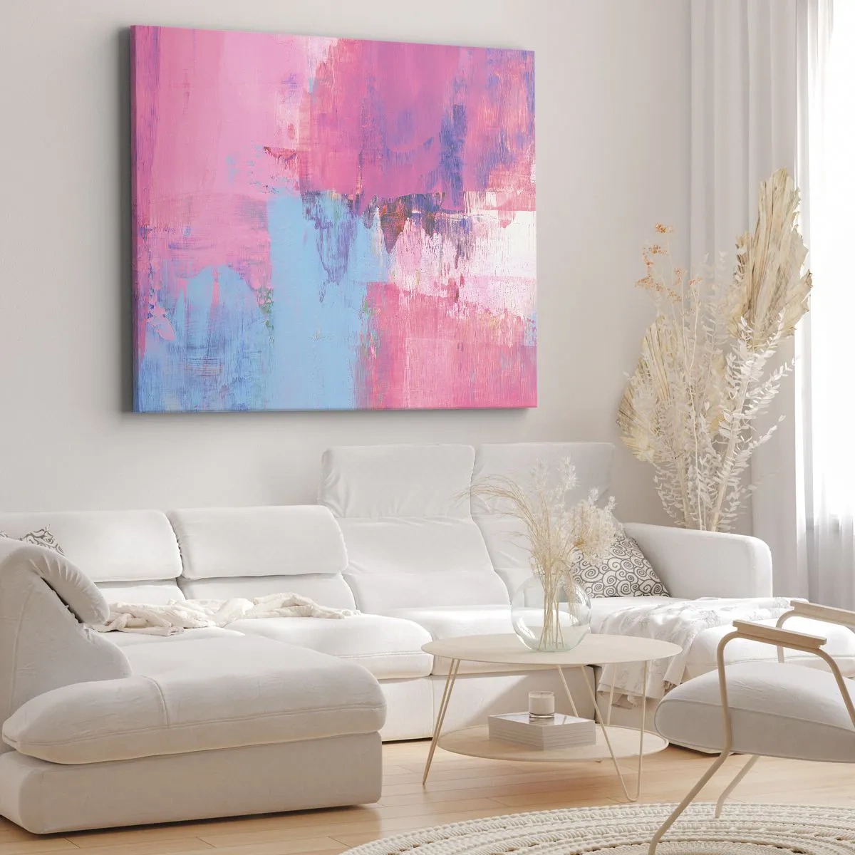 Canvas picture - Abstract composition in pink and blue - 70x50cm - Pink, Blue and a Pinch of Light - Modern wall decoration for the living room and bedroom ARTTOR