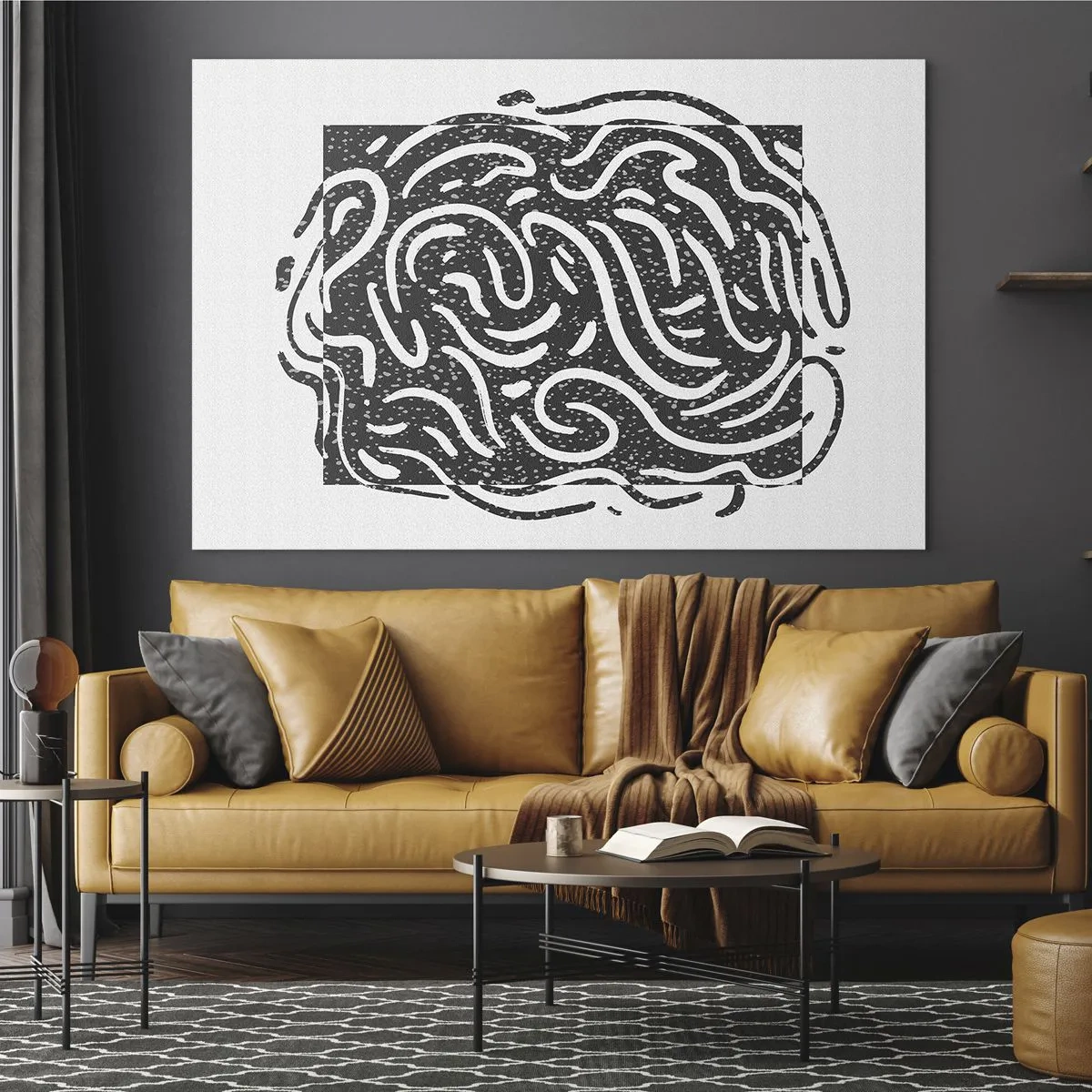 Glass picture - Dynamic abstract lines and dots creating an energetic form - 70x50cm - Abstract: Dance of Joy - Modern wall decoration for the living room and bedroom ARTTOR