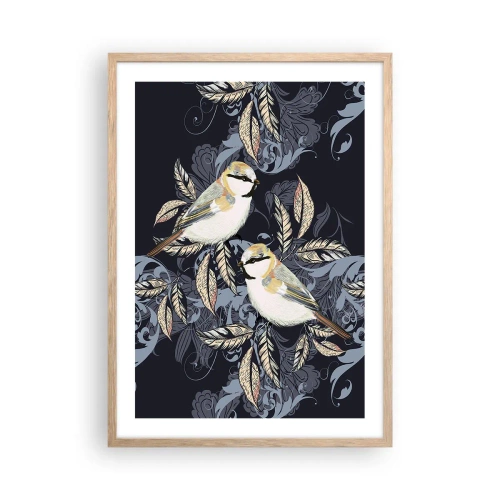 Poster in light oak frame - Blue and Yellow Chirp - 50x70 cm