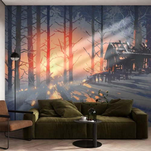 Photo Wallpaper Standard Eco - Only the Sun Drops by - Landscape, Forest Cottage, Forest - 300x210 cm