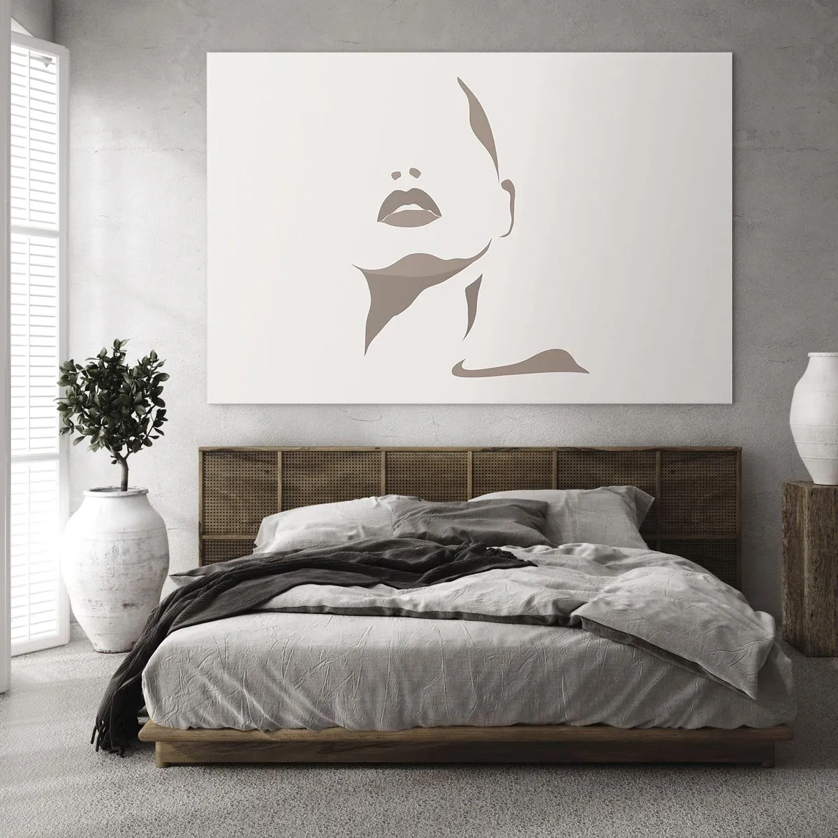 Glass picture - Outline of a woman's face and neck in a minimalist style - 70x50cm - Created with Light and Shadow - Modern wall decoration for the living room and bedroom ARTTOR