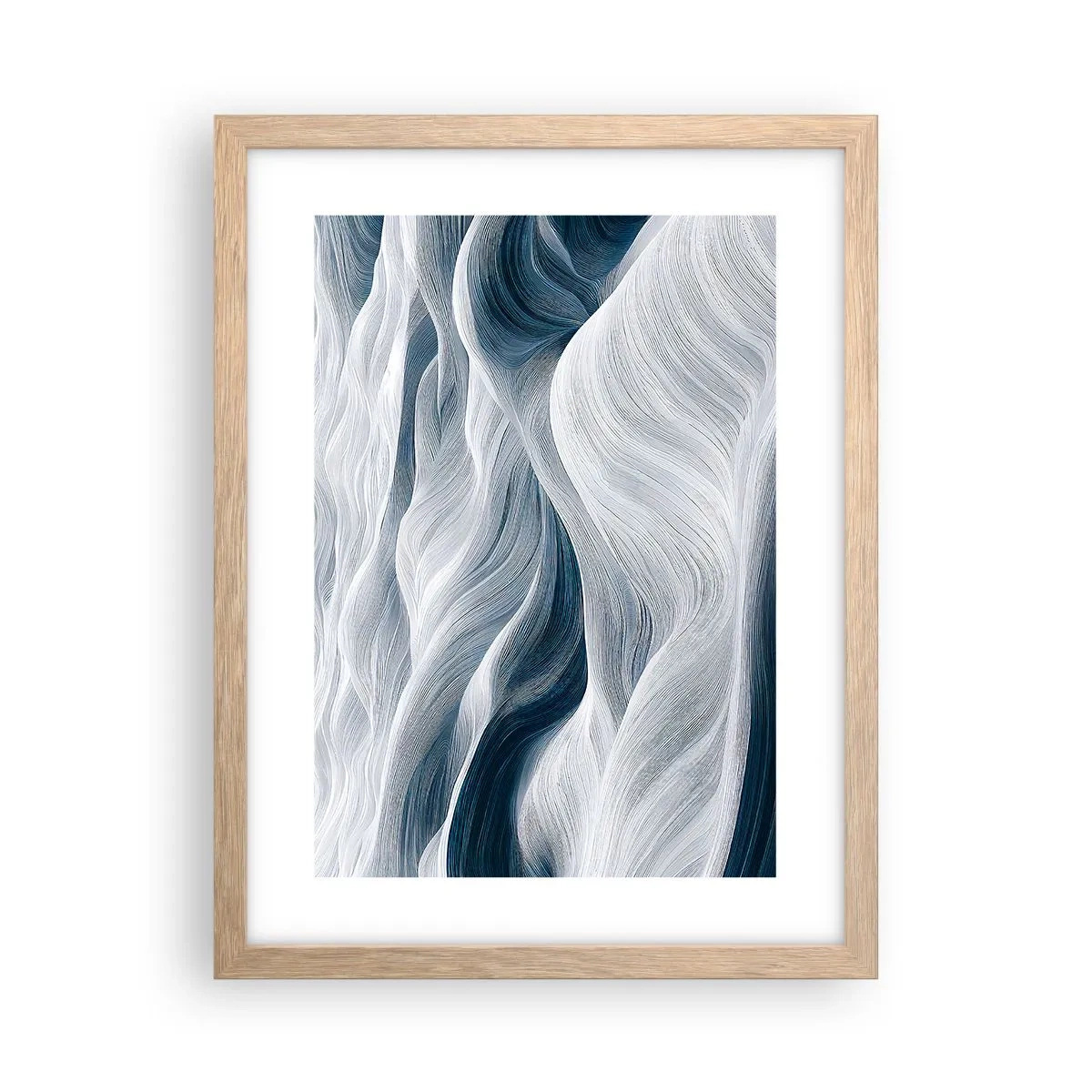 Poster in light oak frame - White and Blue Waves - 30x40 cm