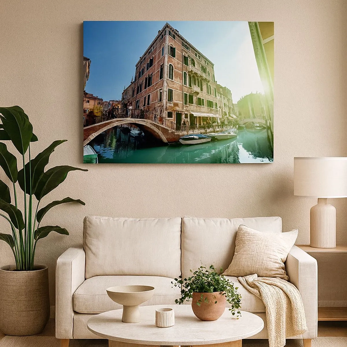 Canvas picture - Venice Bridge and Canal with Historic Architecture - 70x50cm - Venice - Amore Mio - Modern wall decoration for the living room and bedroom ARTTOR