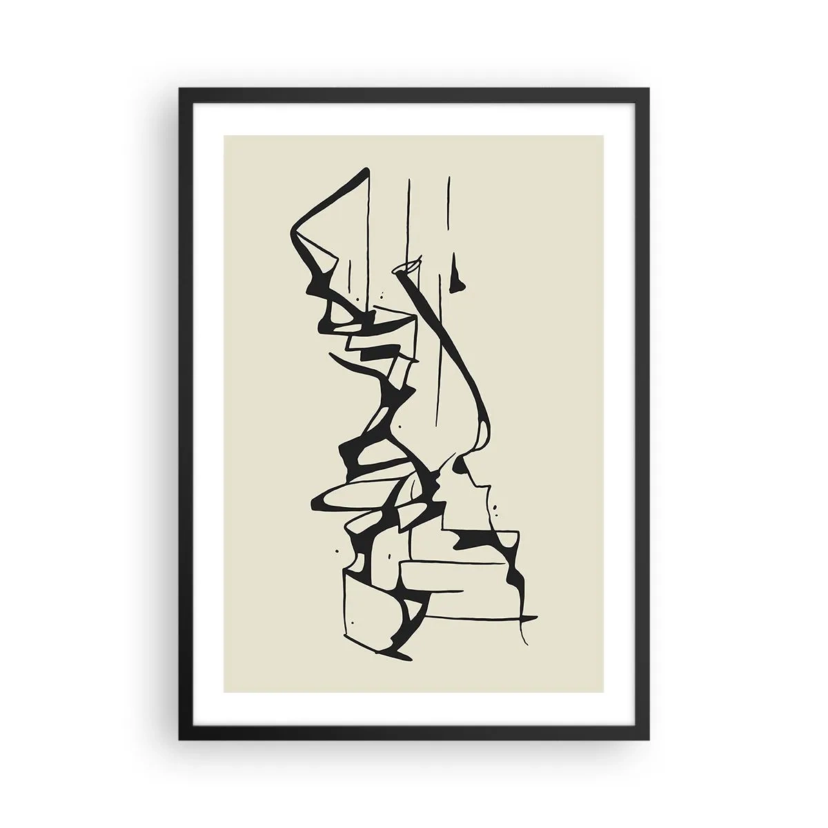 Poster in black frame - Abstract black and white composition of lines and shapes - 50x70cm - Maybe Landscape - Modern wall decoration for the living room and bedroom ARTTOR