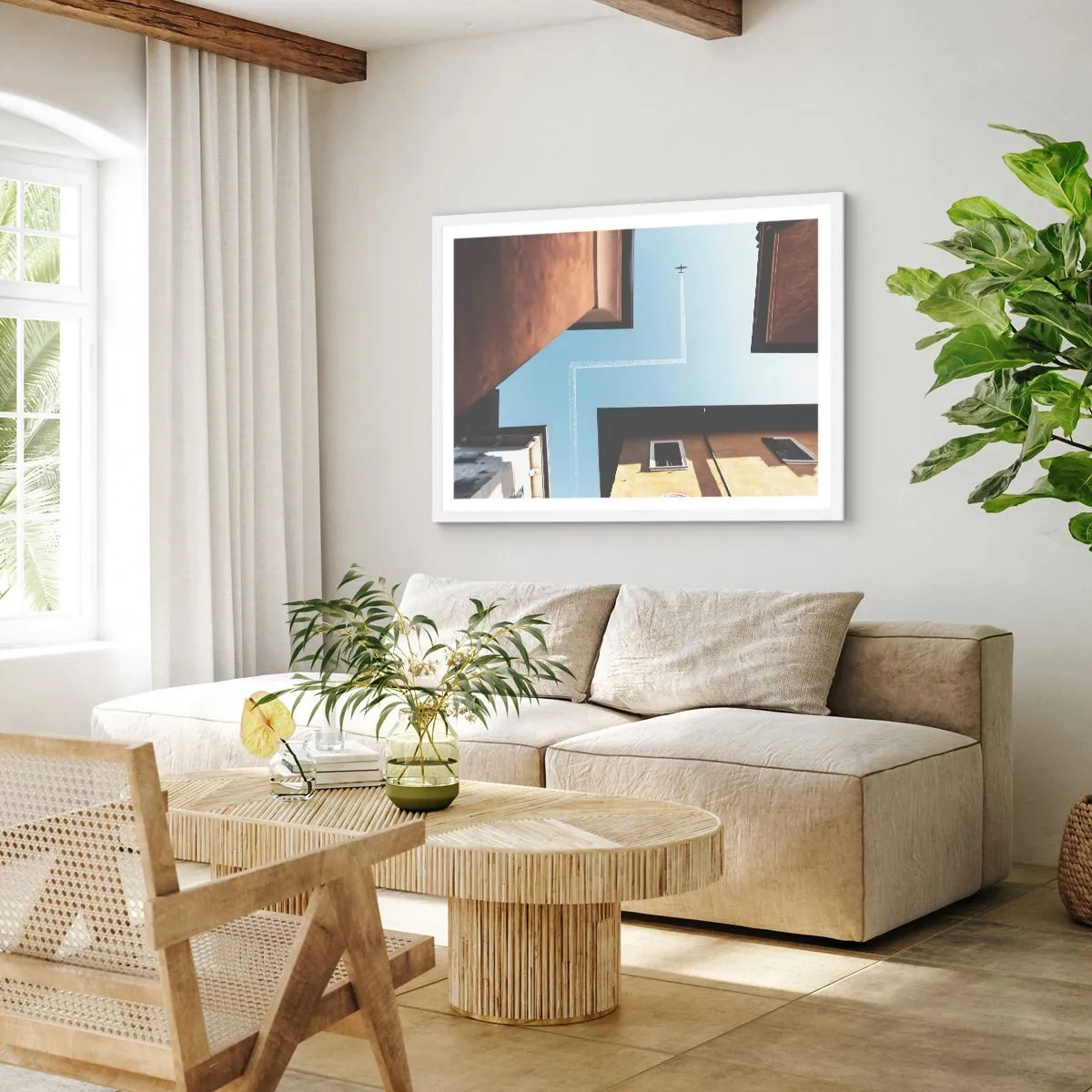 Poster in white frmae - Above City Maze - 70x50 cm