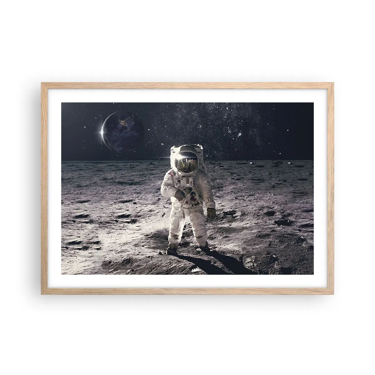 Poster in light oak frame - Greetings from the Moon - 70x50 cm