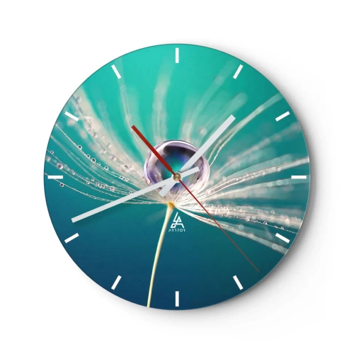 Wall clock - Clock on glass - Macro photography of a dewdrop on a dandelion seed - 30x30cm - Mystical Moment - Modern wall decoration for the living room, kitchen, and bedroom ARTTOR