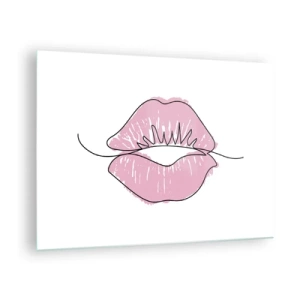 Glass picture - Abstract image of lips in shades of pink and black - 70x50cm - Ready for a Kiss? - Modern wall decoration for the living room and bedroom ARTTOR