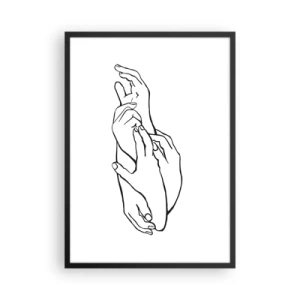 Poster in black frame - A minimalist sketch of clasped hands on a white background. - 50x70cm - Good Touch - Modern wall decoration for the living room and bedroom ARTTOR
