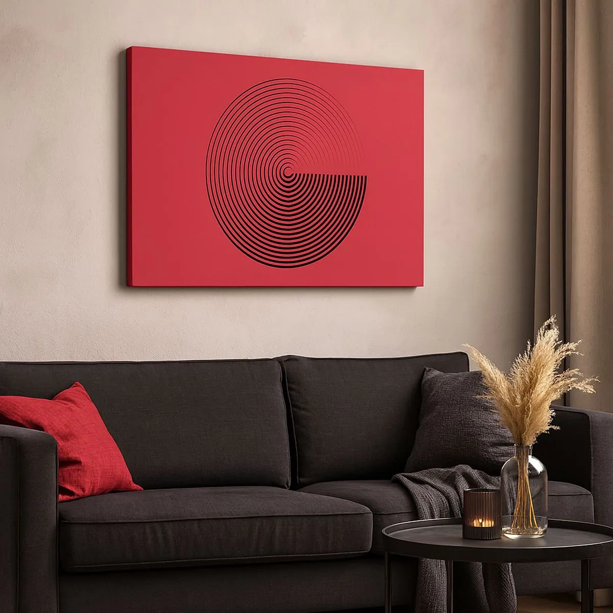 Canvas picture - Concentric circles on a red background - 70x50cm - Circular Movement - Modern wall decoration for the living room and bedroom ARTTOR