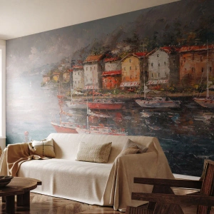 Self-Adhesive Photo Wallpaper Deluxe Sticker - Romantic Marina - Architecture, Port town, Sailboat - 500x350 cm