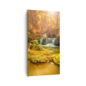 Canvas picture - Forest Cascade in Gold - 65x120 cm