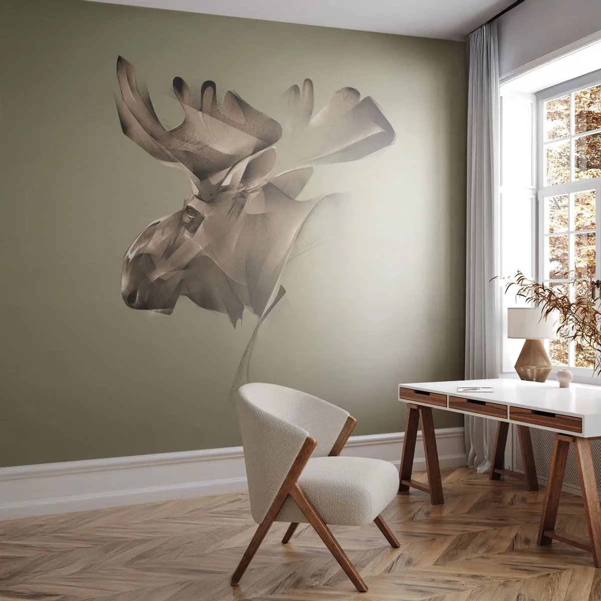 Self-Adhesive Photo Wallpaper Deluxe Sticker - Gentle Power of Quietness - Moose, Abstraction, Piece - 250x175 cm