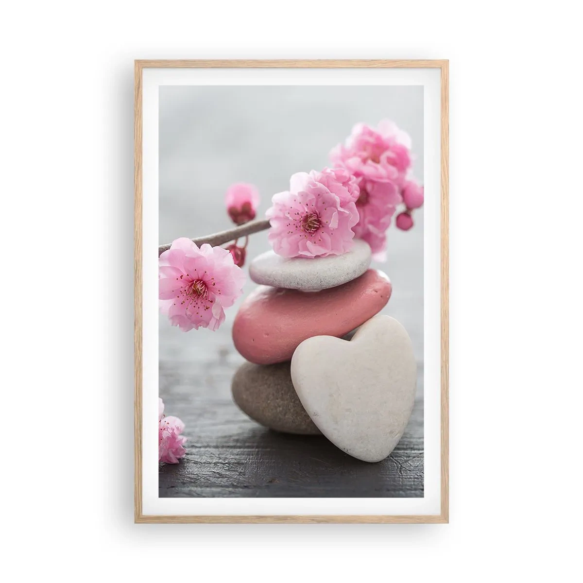 Poster in light oak frame - Bliss with Cherry Blossom - 61x91 cm