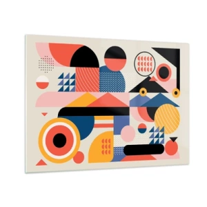 Glass picture - Colorful geometric abstraction with circles and triangles - 70x50cm - Composition: Have Fun - Modern wall decoration for the living room and bedroom ARTTOR