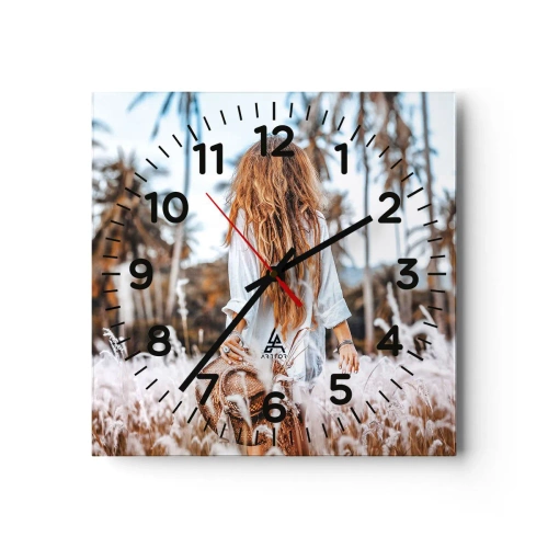 Wall clock - Clock on glass - Born from Grass Fluff - 30x30 cm