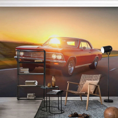 Photo Wallpaper Premium Canvas - Red Is a Colour of Desire - Car, Trip, Vintage - 450x315 cm