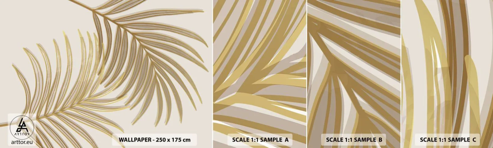 Photo Wallpaper Sample Standard Eco - Golden Palm! - Abstraction, Palm Leaf, Graphics - 100x30 cm