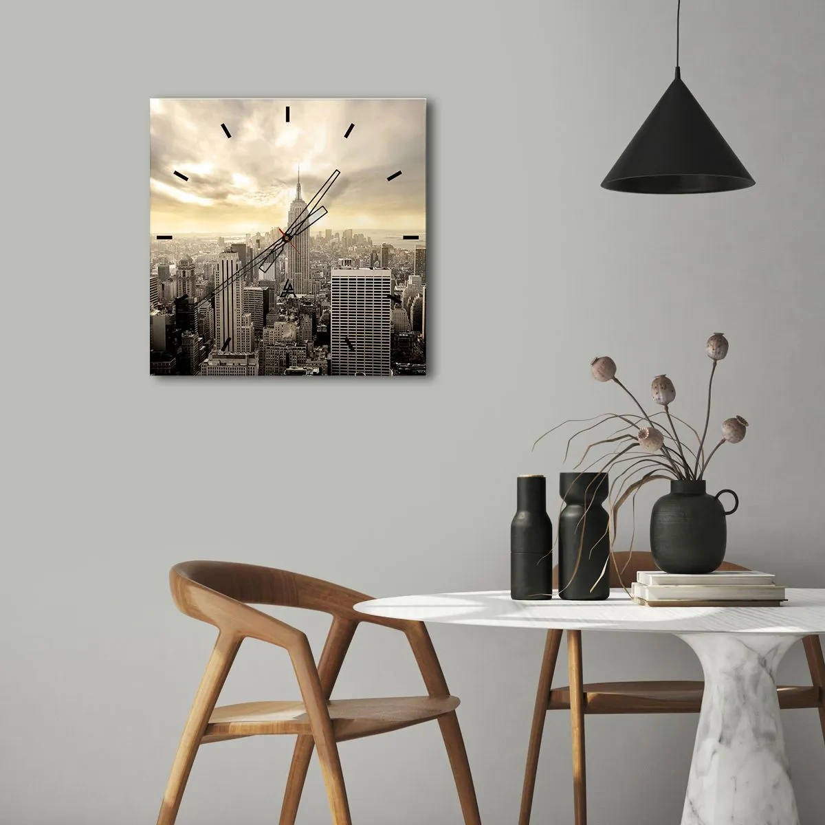 Wall clock - Clock on glass - New York Woven in Grey - 40x40 cm