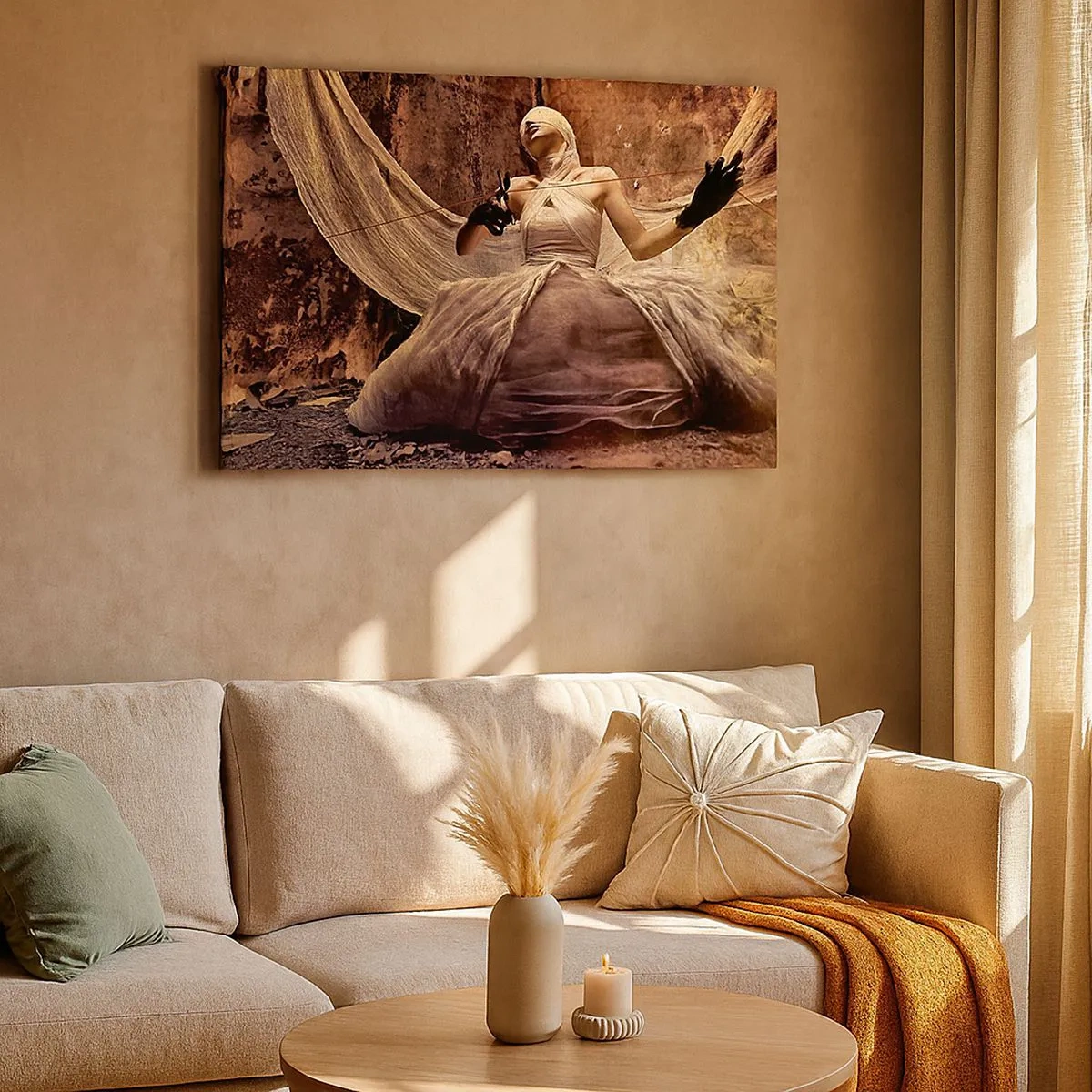 Canvas picture - A woman in a dress with her face covered and scissors in her hands - 70x50cm - Godess of Destiny - Modern wall decoration for the living room and bedroom ARTTOR