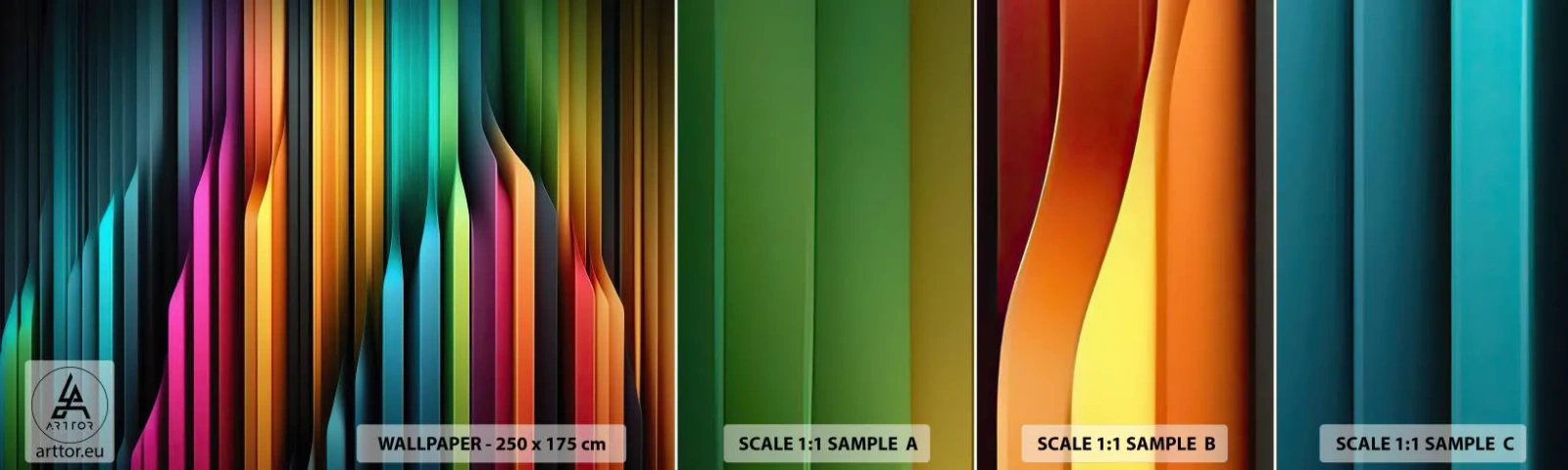 Photo Wallpaper Sample Self-Adhesive Deluxe Sticker - Light Organs - Colorful, Lines, Abstraction - 100x30 cm