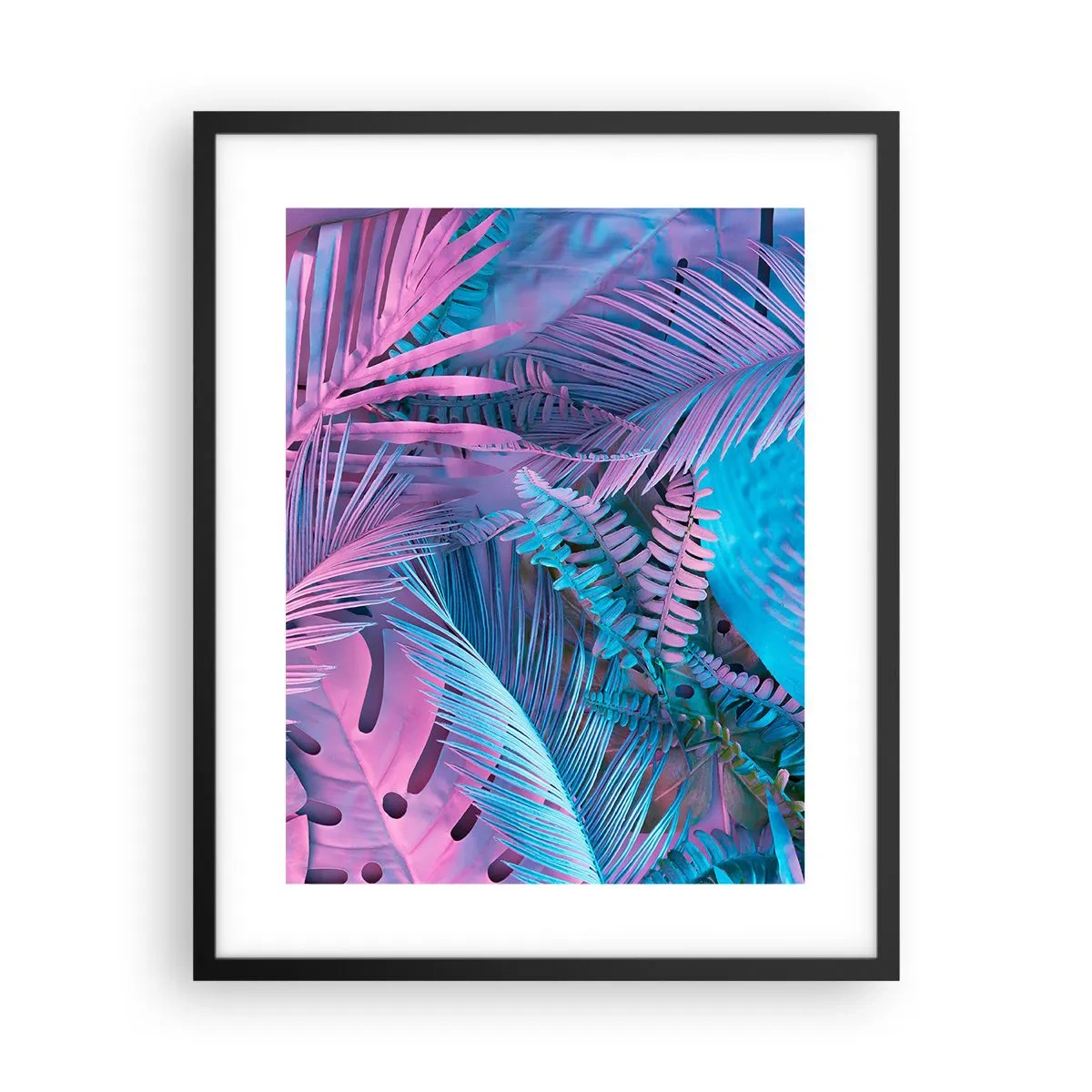 Poster in black frame - Tropics in Pink and Blue - 40x50 cm