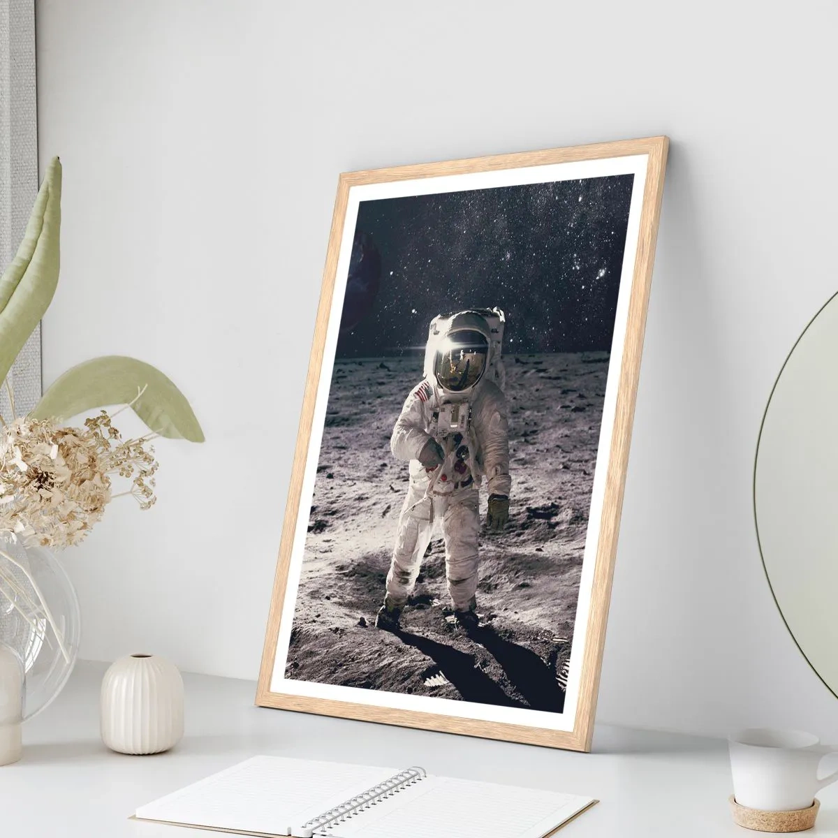 Poster in light oak frame - Greetings from the Moon - 70x100 cm