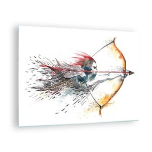 Glass picture - Archer in a dynamic watercolor setting - 70x50cm - Mythical Warrior with a Fiery Bow - Modern wall decoration for the living room and bedroom ARTTOR