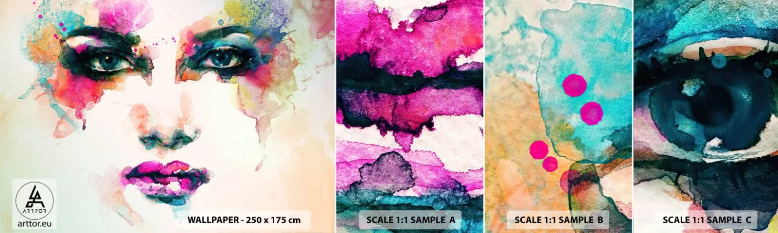 Photo Wallpaper Sample Self-Adhesive Deluxe Sticker - Portrait Painted by a Rainbow - Abstraction, Woman's Face, Piece - 100x30 cm