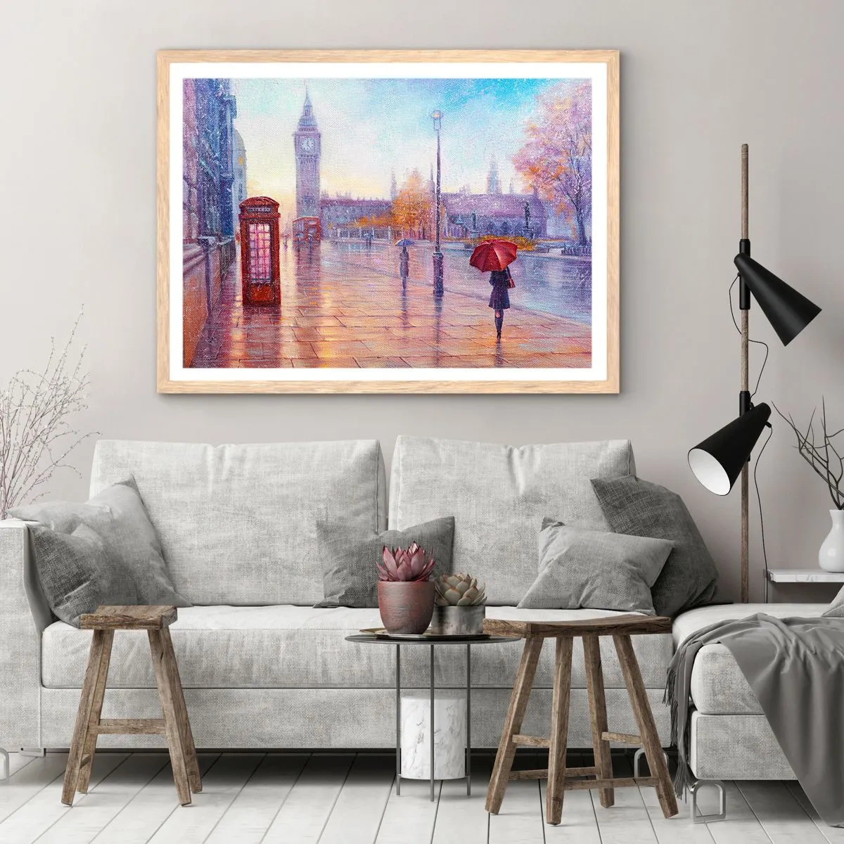 Poster in light oak frame - London Autumn Day - 40x30 cm