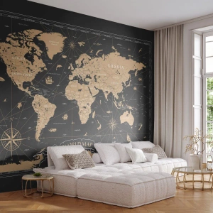 Photo Wallpaper Premium Canvas - Borders of My World - World map, Vintage, Retro - 300x210 cm
