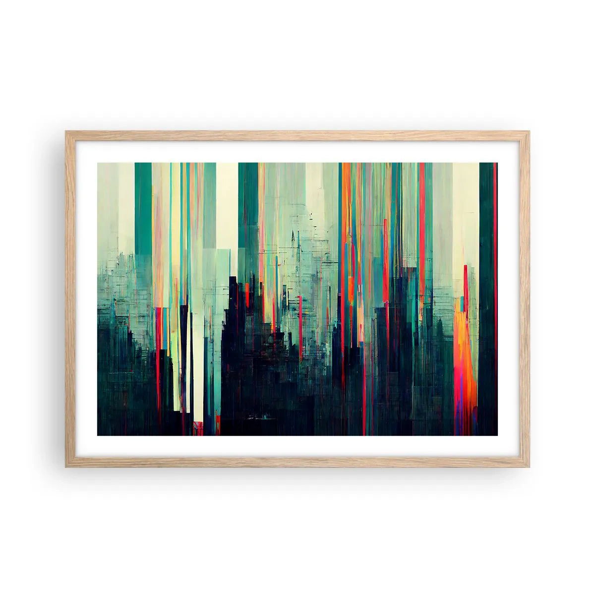 Poster in light oak frame - Futuristic City - 70x50 cm