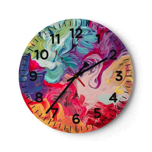 Wall clock - Clock on glass - Birth of Colours - 40x40 cm