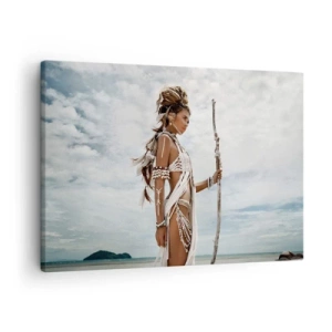 Canvas picture - Stylized woman on the beach with ethnic ornaments and a stick - 70x50cm - Queen of the Tropics - Modern wall decoration for the living room and bedroom ARTTOR