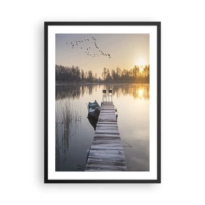 Poster in black frame - Lakeside Pier at Sunrise - 50x70cm - I Will Be Back Soon - Modern wall decoration for the living room and bedroom ARTTOR
