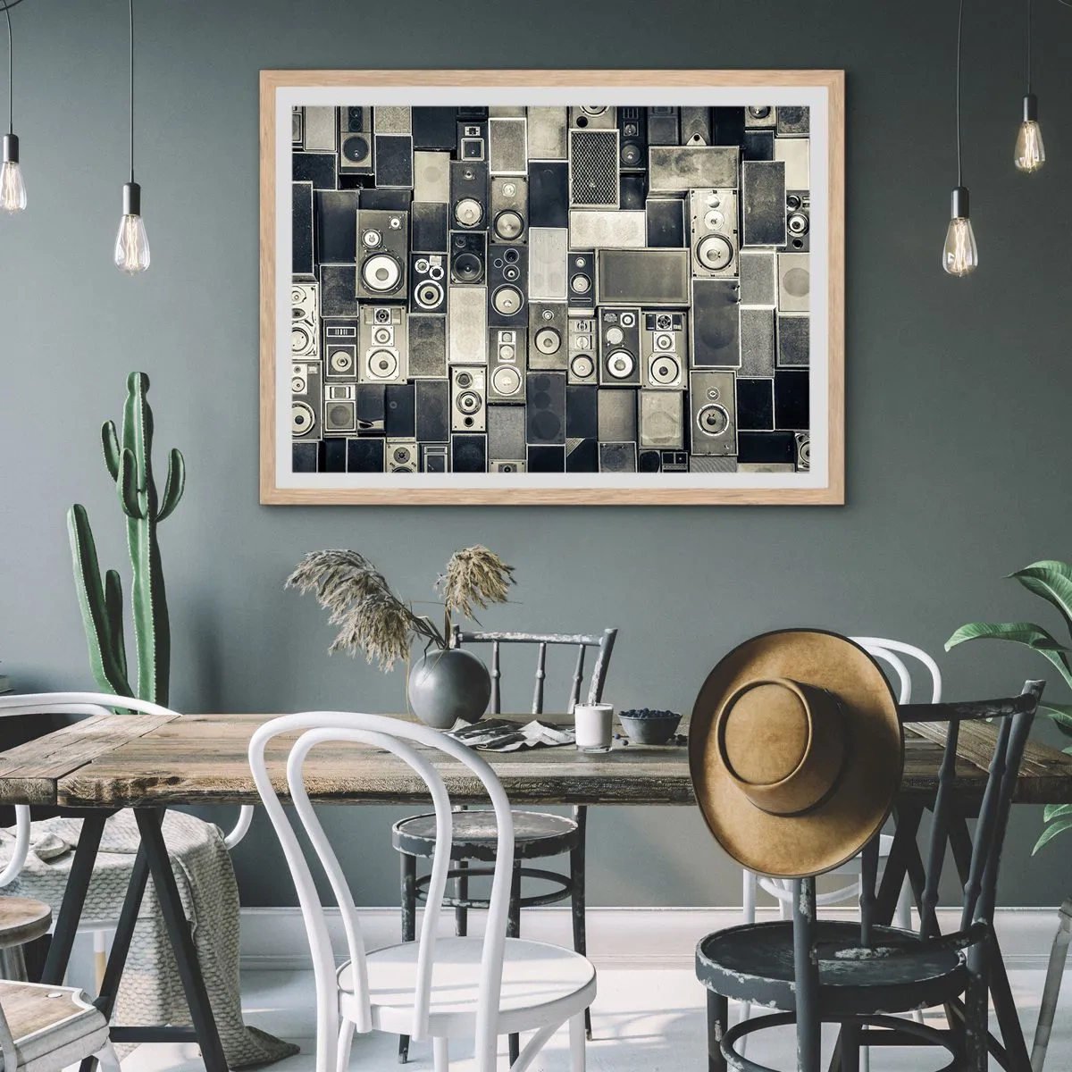 Poster in light oak frame - And Music Is Playing - 70x50 cm
