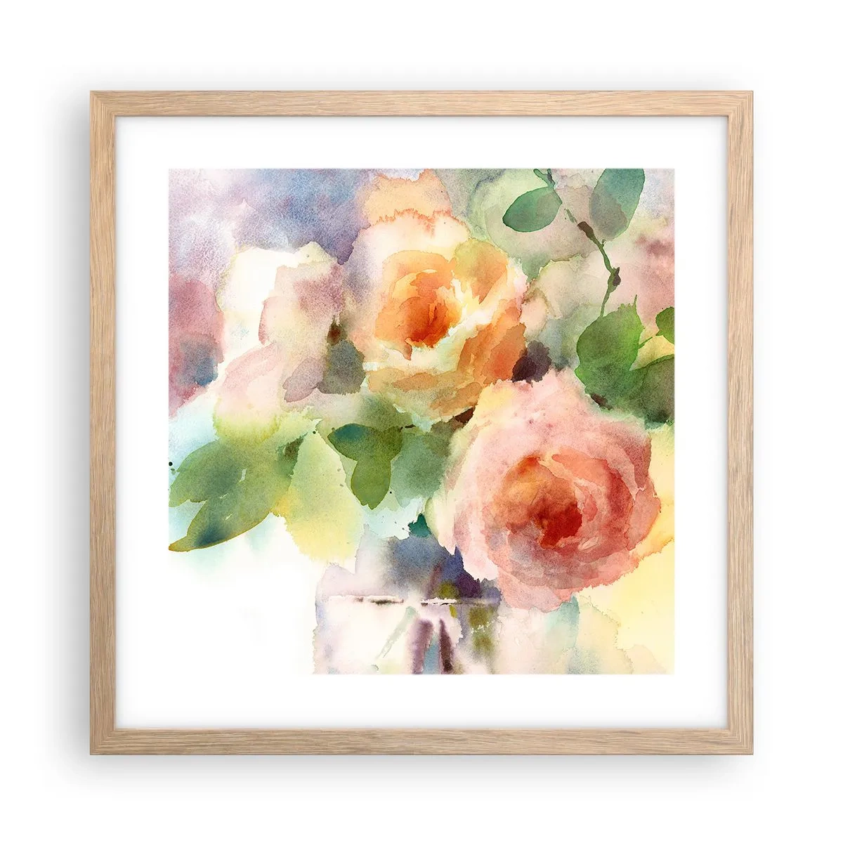 Poster in light oak frame - Delicate Like Watercolour - 40x40 cm