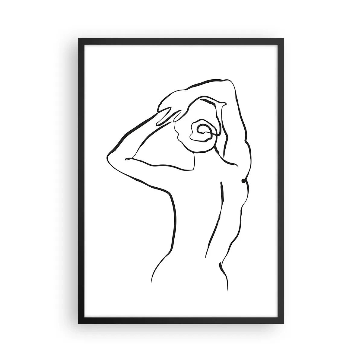 Poster in black frame - Minimalist silhouette of a woman with her arms above her head - 50x70cm - Nude in the Morning - Modern wall decoration for the living room and bedroom ARTTOR