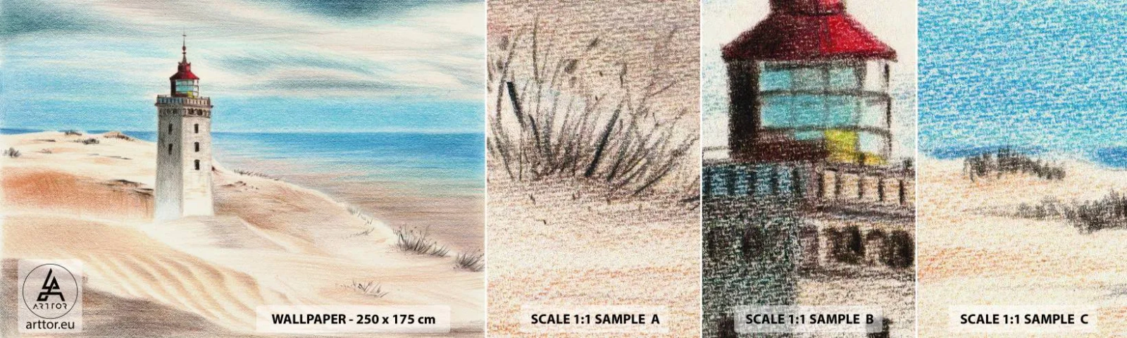 Photo Wallpaper Sample Standard Eco - Always Staring at the Sea - Lighthouse, Beach, Sea - 100x30 cm