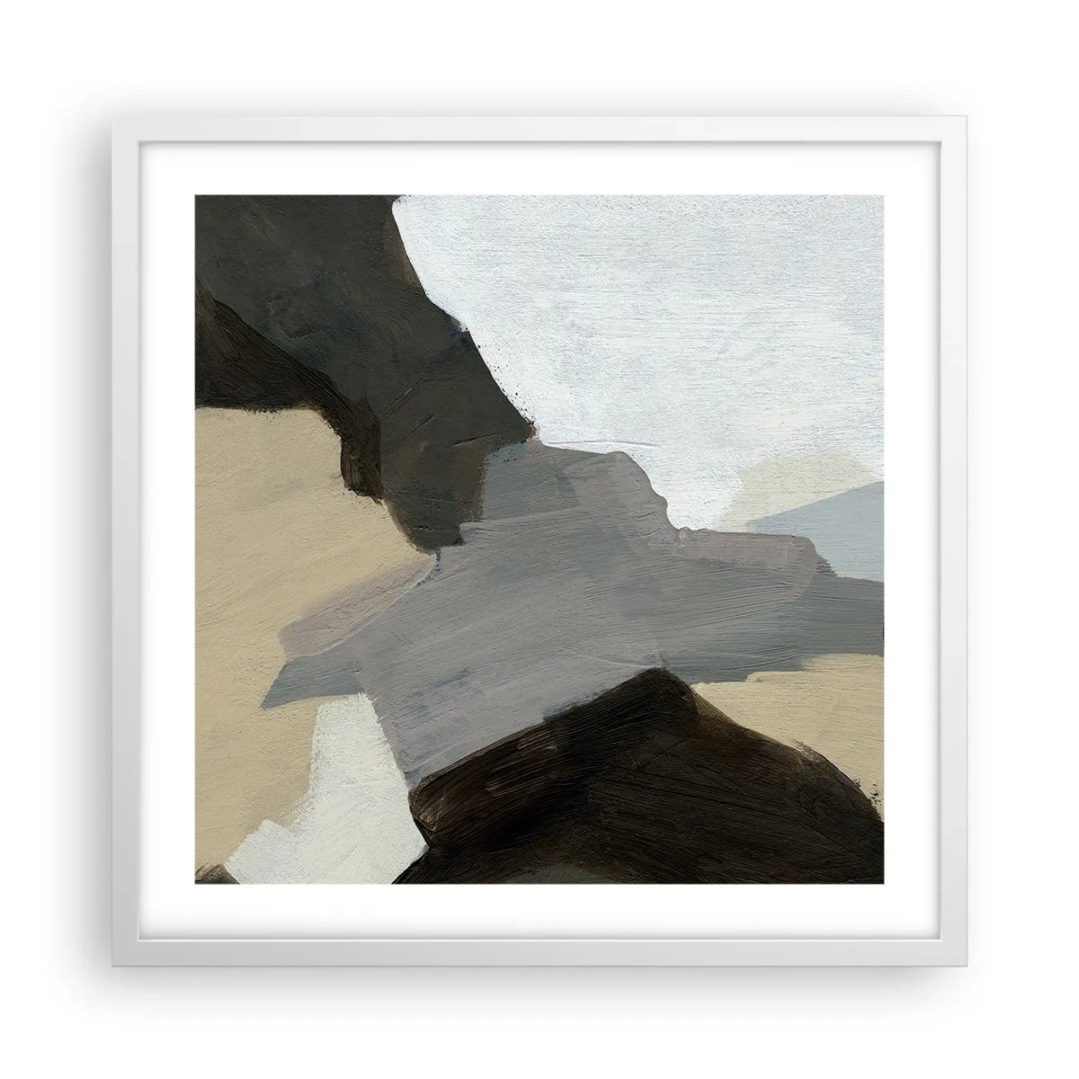 Poster in white frmae - Abstract: Crossroads of Grey - 50x50 cm